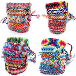 Bohemian Nepal Ethnic handmade Bracelets For Women rainbow printing Braided String Rope Wrap Bangle Lucky Friendship Boho Jewellery in Bulk