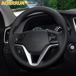 Black Leather Hand-stitched Car Steering Wheel Cover for Hyundai Tucson 2015 2016 2017 2018 Car Accessories