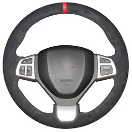 Black Suede DIY Car Steering Wheel Cover for Suzuki Swift 2014-2016