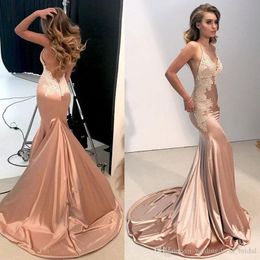 Chamapgne Cheap Mermaid Prom Dresses Spaghetti Straps Floor Length Lace Applique Formal Dress Evening Gowns Vestidos De Noiva ogstuff