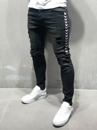 Fashion-Skinny Long Designer Mens Jeans Fashion Hole Ribbon Panelled Slim Pencil Pants Street Hip-hop Mens Trousers