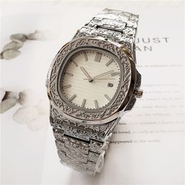 Top Swiss brand mens watch nautilus watches Vintage carved gold strap stainless steel unique designer quartz watch datejust high q283S