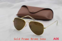 high quality classic pilot sunglasses designer brand mens womens sun glasses eyewear gold metal green 58mm glass lenses brown case
