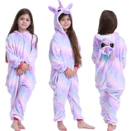 4 Colors Flannel Cartoon pajamas Jumpsuit Rainbow Hoodies romper Robes kids Nightgowns children sleepwear clothing M2053