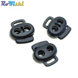 100pcs/lot 2 Holes&Webbing Hole Cord Lock Stopper Plastic Toggle Clip Black