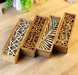 Fashion Vintage Style Convenient Hollow Wood Pencil Case Jewellery Storage Box Wooden Organiser Drawer Pen Holder School Gift SN719