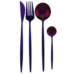 Purple Color Metal 304 Stainless Steel Dinnerware Set Cutlery Knife Fork Spoon Stock Flatware Set Mirror Tableware Dinner Set Star Use