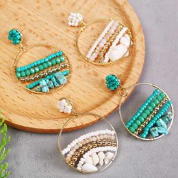 -Gioielli di pietra naturale di Boho verde rotonda Handmade in rilievo orecchini di goccia per le donne coreane geometrica Crystal White orecchino di estate