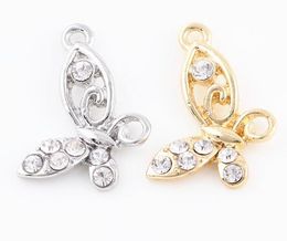 20PCS/lot 20x28mm (Golden,Silver Color) Rhinestones Animal Butterfly Hang Pendant Charms Fit For DIY Floating Dangle Locket Jewelrys