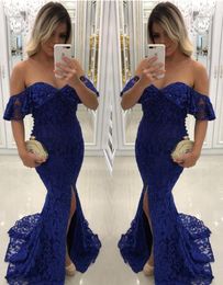 High Quality Royal Blue Evening Dresses Off Shoulder Backless Celebrity Holiday Women Wear Formal Party Prom Gowns Custom Made Plus Size