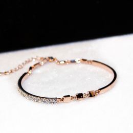 New fashion ins luxury designer very beautiful glittering diamond link chain woman bracelet rose gold 20cm