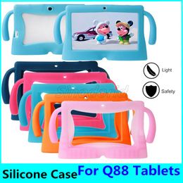 Kids carton Soft Silicone Silicon Case Protective Cover Rubber with handle For 7 " Q88 A13 A23 A33 Tablet pc MID Colorful 100PCS Cover