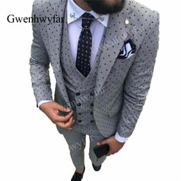 Gwenhwyfar 2019 Men's dot Suit 3-Pieces latest coat pant designs Notch Lapel Tuxedos Groomsmen For Wedding (Blazer+Vest+Pants)