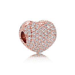 NEW 100% 925 Sterling Silver 1:1 Genuine Gem 781427CZ ROSE PAVE OPEN MY HEART CLIP Fit DIY Bracelet Original Women Wedding Gift