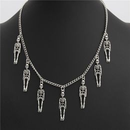 free ship 20pcs/lot Antique silver Retro Punk Halloween Gift Pirate Skeleton Skull Choker Charms Chain Necklace DIY