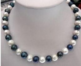 Free Shipping @@@@@ 8-9mm Natural Black & White Akoya Cultured Pearl Fashion Jewelry Necklace-YUYIUO a
