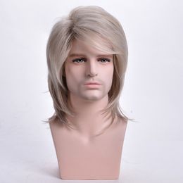 Men Wigs Straight Synthetic Wigs Natural Long Male Hair Light Blonde Men's Wig with Bangs Heat Resistant Toupee
