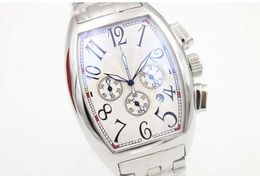 new classic fashion free shipping Special Sale Frank Quartz Watch Men Chronograph White Big Dial Stainless Band Sport Watch Montre Homme