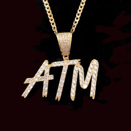 New Men's Custom Name Necklace Letters Pendant Ice Out CZ Stone Stock Rock Street Hip Hop Jewelry 20'' Rope Chain