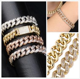 New Arrival Personalized Bling Diamond Mens Cuban Link Chain Bracelet 18K Gold Plated Cubic Zirconia Wristband Hiphop Rock Rapper Jewelry