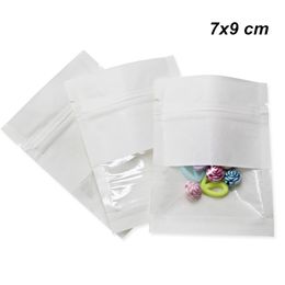 White 7x10cm Zipper Lock kraft Paper Dried Food Packaging Bag with Clear Window Zipper Self Seal Snack Candy Cookies Toy Paper Pouches