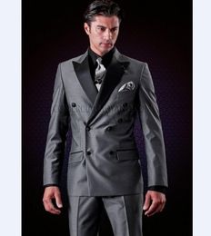 Cheap And Fine Double-Breasted Groomsmen Peak Lapel Groom Tuxedos Men Suits Wedding/Prom Best Man Blazer ( Jacket+Pants+Tie) M75
