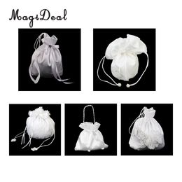 MagiDeal Satin Pearl Rhinestone Wedding Bridal Flowers Girls Dolly Bag Handbag Wedding Party Favours Gifts Candy Bag