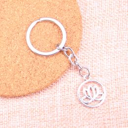 New Keychain 20mm lotus flower Pendants DIY Men Car Key Chain Ring Holder Keyring Souvenir Jewellery Gift