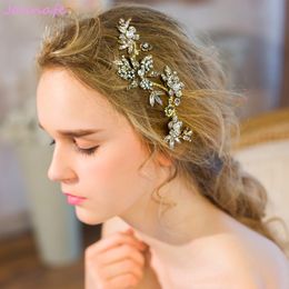 Wholesale-e Rhinestone Flora Hair Vine Wedding Comb Golden Bridal Headband Hair Jewelry Women Accessories Headwear