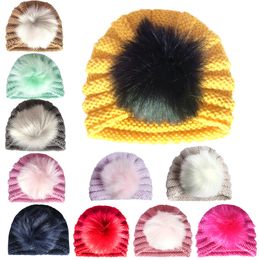 Baby Winter Warm Wool Hat With Hairball Children Knitted Hats Soft Warm Kids Beanies Cap India Style Todder windproof Cap Baby Earmuffs caps