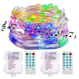 Sound Activated Music Fairy Lights Battery Operated 16.4Ft 50 LED Waterproof Wire Fairy String Lights with Remote Timer for Bedroom Wedding