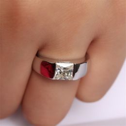 Handsome male ring White Gold Filled Princess cut 8mm AAAAA Zircon cz Wedding Band Rings for men Statement Party Jewellery