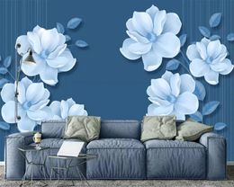 Custom 3D Wallpaper Mural Beautiful Blue Background Flower Background Wall Atmospheric Interior Decoration Wallpaper