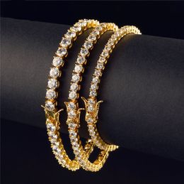 3MM 4mm 5mm 7/8inch Gold Plated Sparkling CZ Tennis Bracelets Chains for Men Women Hiphop Jewelry Gift