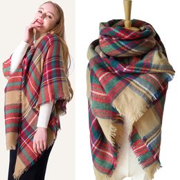 High Quality QWomen Plaid Scarves Grid Tassel Wrap Oversized Cheque Shawl Tartan Cashmere Scarf Winter Neckerchief Lattice Blankets Fashion