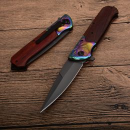 1Pcs Assisted Opening Folding Knife 440C Titanium Coated Blade Wood Outdoor Camping Survival EDC Pocket Folding Knives