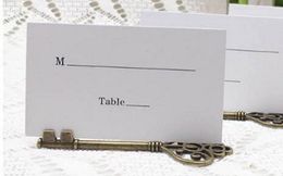Wedding Favours Antique Bronze Skeleton Key Place Card Holder with Matching Place Card Wedding Decoration W9961