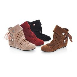 Hot Sale-Airfour Women Summer Boots Big Size 34-43 New Fashion Hidden Wedges Cutouts Casual Wedding Shoes Womens Ankle Boots Black Red