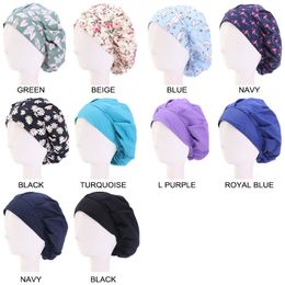 Cotton Print Operating Room Nurse Cap Men's And Women's Round Head Cover Scarf Staff Dust-Proof Bouffant Hat Bandage Adjustable