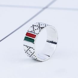 S925 sterling silver ring retro classic sterling silver red and green two-color ring men and women punk style trend hip-hop net red ring