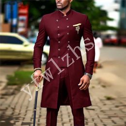 Popular Double-Breasted Groomsmen Mandarin Lapel Groom Tuxedos Men Suits Wedding/Prom Best Man Blazer ( Jacket+Pantst) Y79