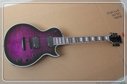 Flame Maple Veneer Purple Body Mahogany Body Black Hardware Fixed Bridge Electric Guitar with Rosewood Fingerboard