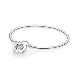 NEW 100% 925 Sterling Silver 597092CZ Moments SMOOTH BRACELET WITH SIGNATURE PADLOCK Fit DIY Charm Women Original Fashion Jewellery Gift