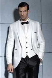 New Style White Groom Tuxedos Notch Lapel Groomsmen Mens Wedding Dress Fashion Man Jacket Blazer 3 Piece Suit(Jacket+Pants+Vest+Tie) 807