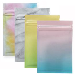Glossy Marbling Pattern Aluminum Foil Zipper Package Bag Reclosable Flat Self seal Pouches Cosmatic Bag wholesale LX2966