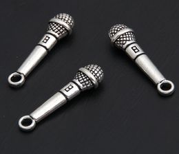 50pcs Antique Silver Microphone Charms Pendant Music Lovers Jewellery Supplies Handmade For DIY Making Earrings Bracelet 7x21mm