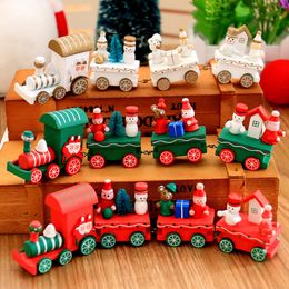 Treno di legno di Natale Bambini Xmas Intelligence Treno di legno Giocattoli Carrozza Tavolo di legno Ornamenti da scrivania Giocattolo di buon Natale