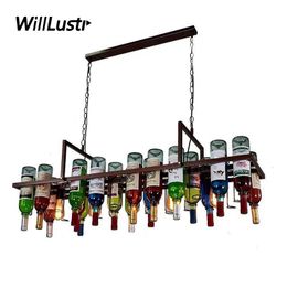 Industrial Glass Pendant Lamp Retro Wine Bottle Suspension Light Hotel Restaurant Bar Loft Cafe Bistro Creative Iron Lighting