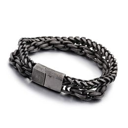 Punk Double Layer Vintage Charm Viking Link Chain Bracelet Hiphop Stainless Steel Black Large Wave Men Women Biker Bracelets Jewelry