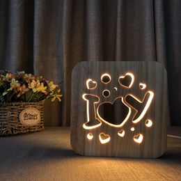 i love u design wooden lamp for valentines day gift usb led table light switch control wood carving night light